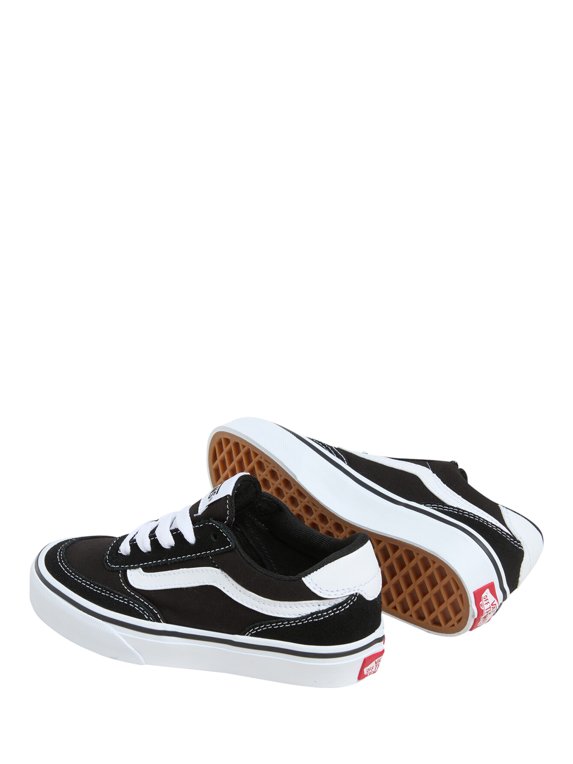 Product image 4 of 4, which shows Vans Kids' Brooklyn Lace Up Trainers, Black/White, 10 Jnr