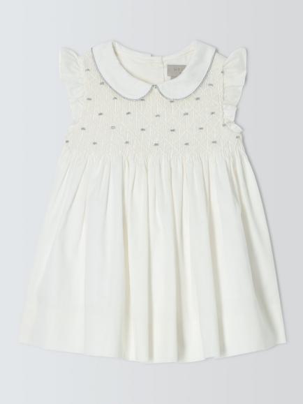 John Lewis Heirloom Collection Baby Sateen Christening Smock Dress, White, White