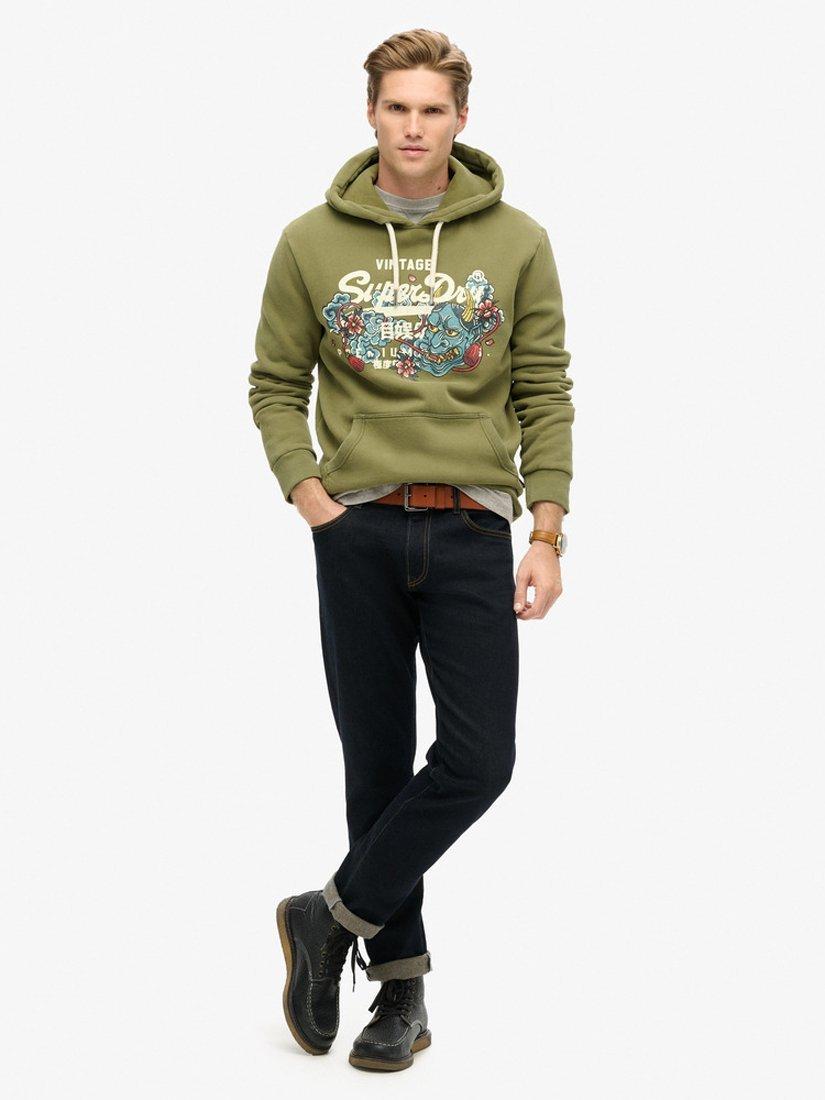Product image 3 of 5, which shows Superdry Tokyo Vintage Logo Graphic Hoodie, Soft Moss Green, S
