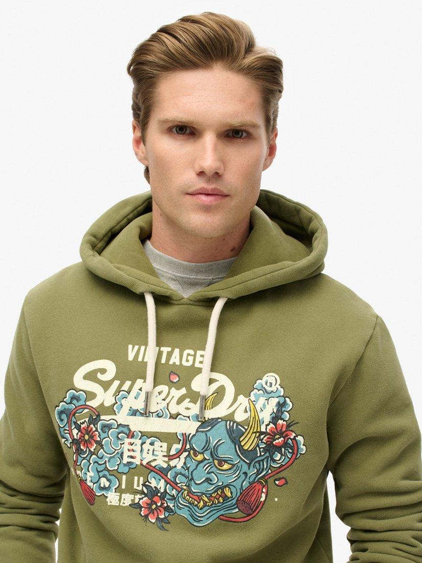 Product image 4 of 5, which shows Superdry Tokyo Vintage Logo Graphic Hoodie, Soft Moss Green, S