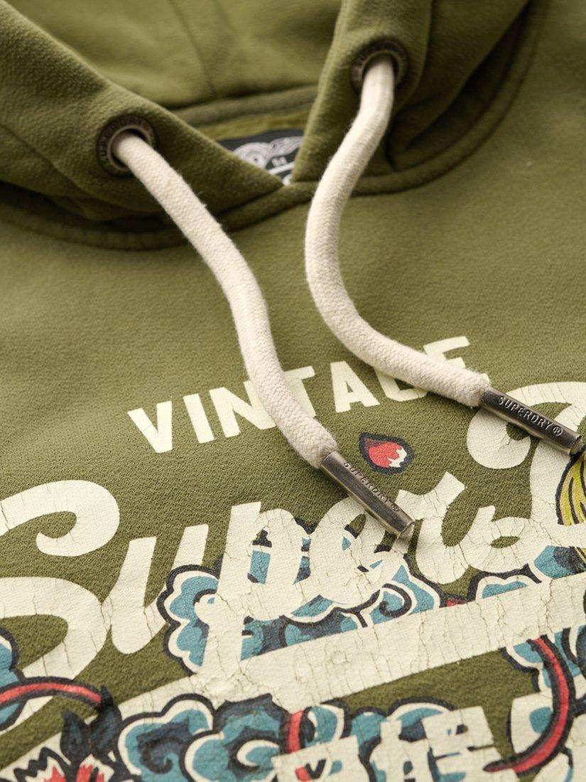 Product image 5 of 5, which shows Superdry Tokyo Vintage Logo Graphic Hoodie, Soft Moss Green, S