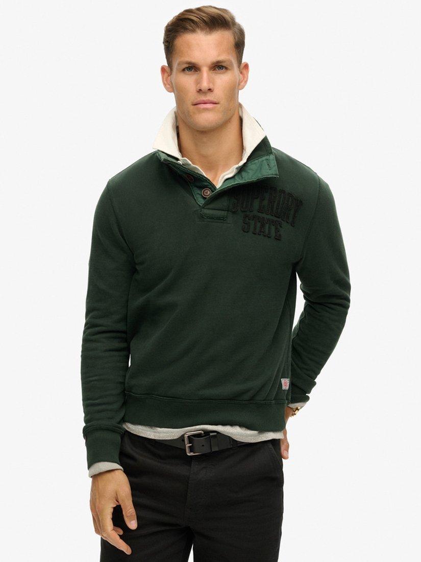 Superdry Vintage Athletic Henley Sweatshirt, Academy Dark Green