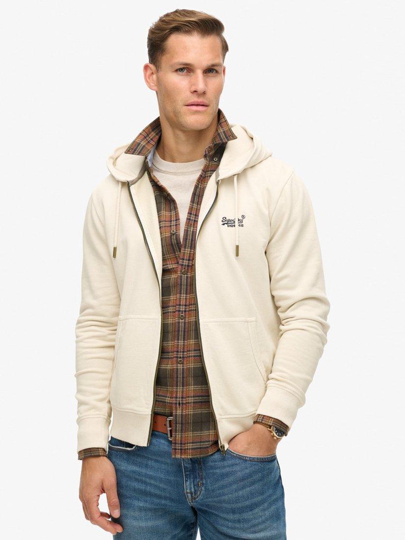 Product image 1 of 5, which shows Superdry Essential Logo Washed Zip Hoodie, Washed Chalk, S