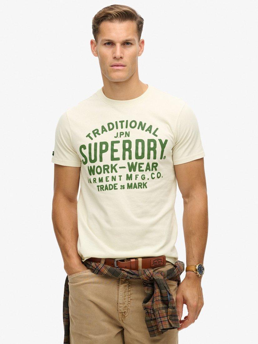 Product image 1 of 5, which shows Superdry Machined Goods Workwear T-Shirt, Cream, S
