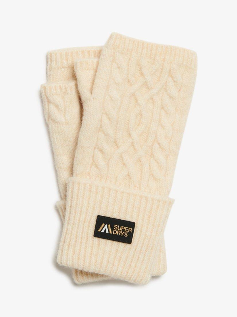 Product image 1 of 3, which shows Superdry Cable Luxe Handwarmer Gloves, Oatmeal White