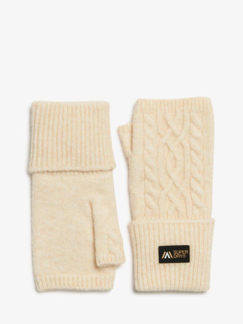 Product image 2 of 3, which shows Superdry Cable Luxe Handwarmer Gloves, Oatmeal White