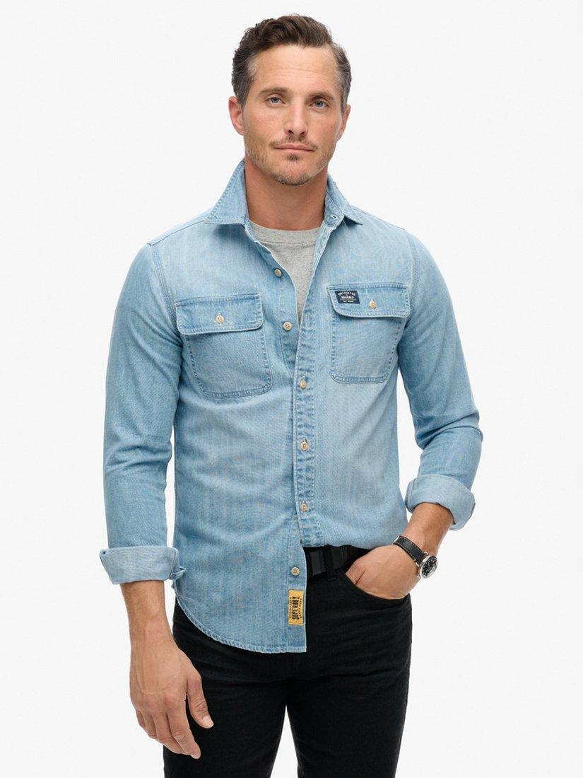 Product image 1 of 7, which shows Superdry Embroidered Workwear Shirt, Heavy Wash, S