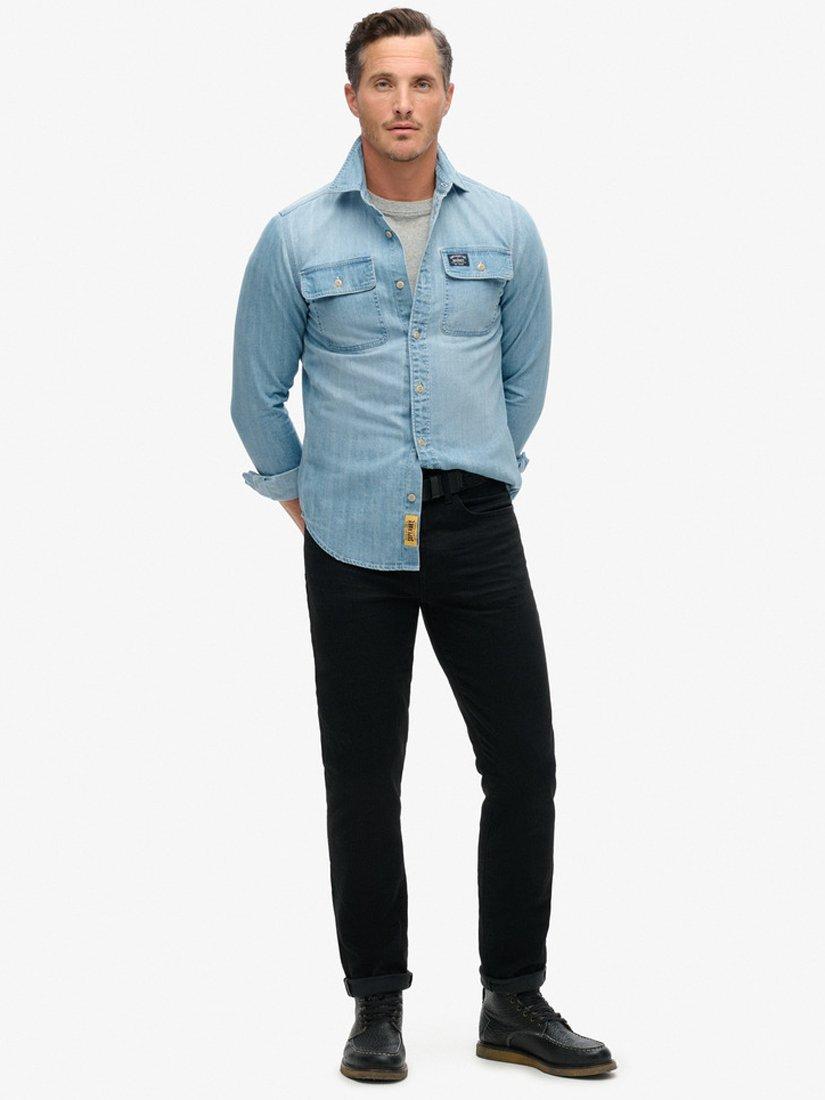 Product image 2 of 7, which shows Superdry Embroidered Workwear Shirt, Heavy Wash, S