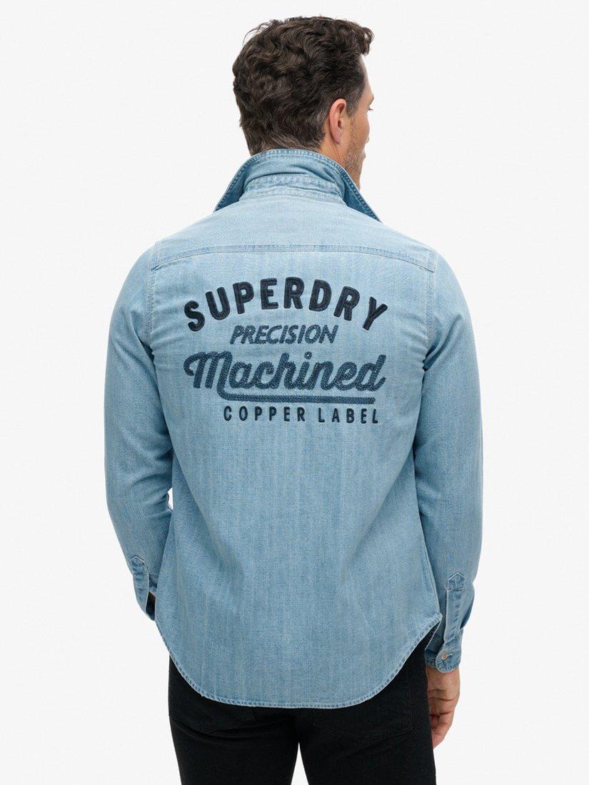 Product image 3 of 7, which shows Superdry Embroidered Workwear Shirt, Heavy Wash, S