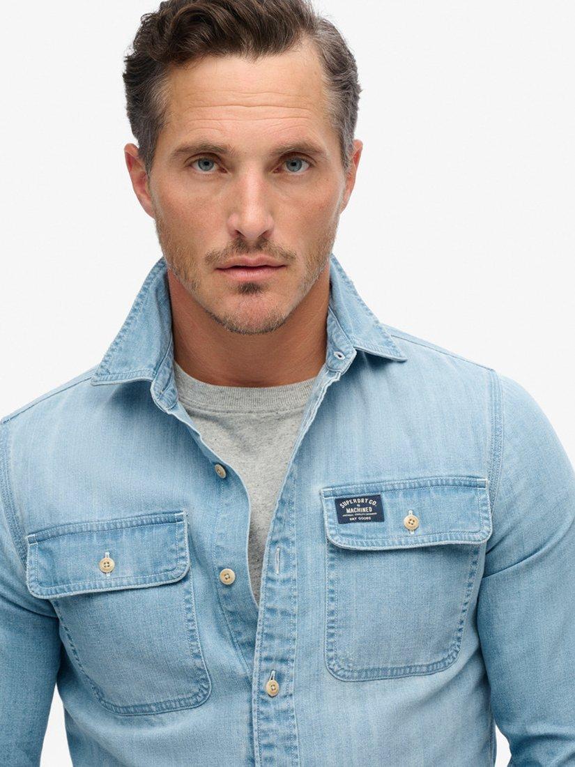 Product image 7 of 7, which shows Superdry Embroidered Workwear Shirt, Heavy Wash, S