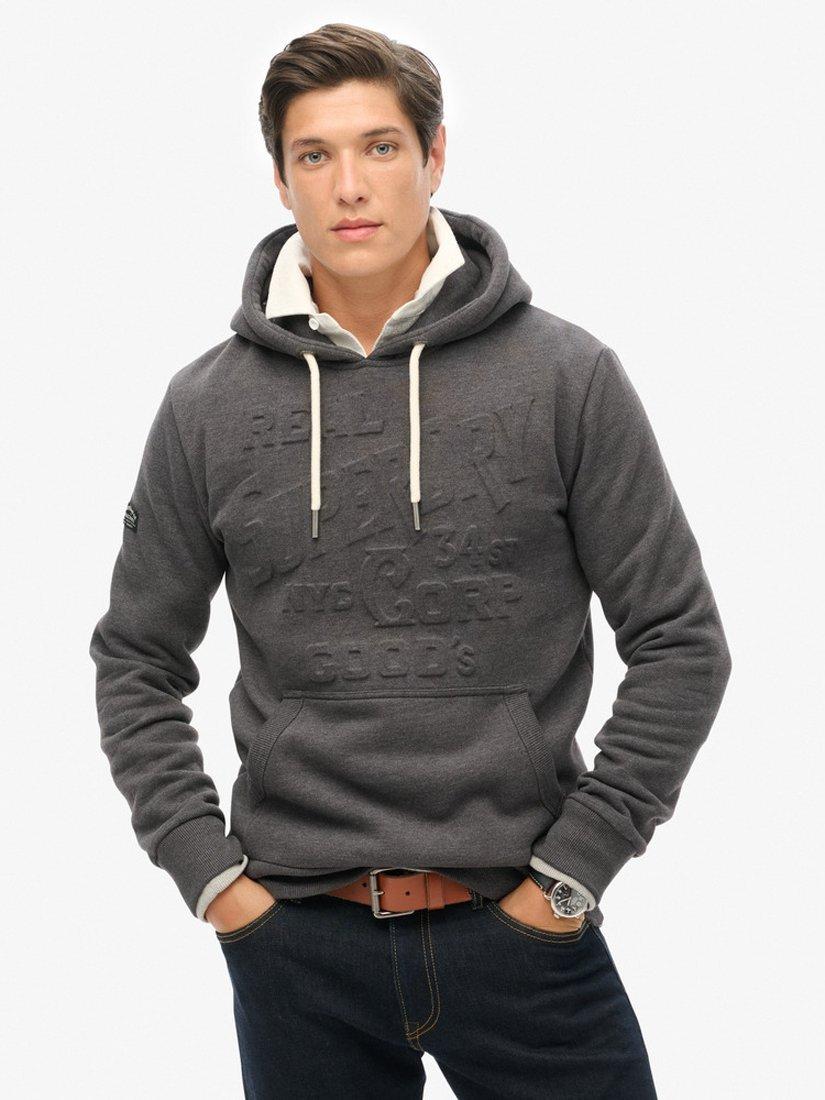 Superdry Embossed Logo Hoodie Graphite Dark Grey