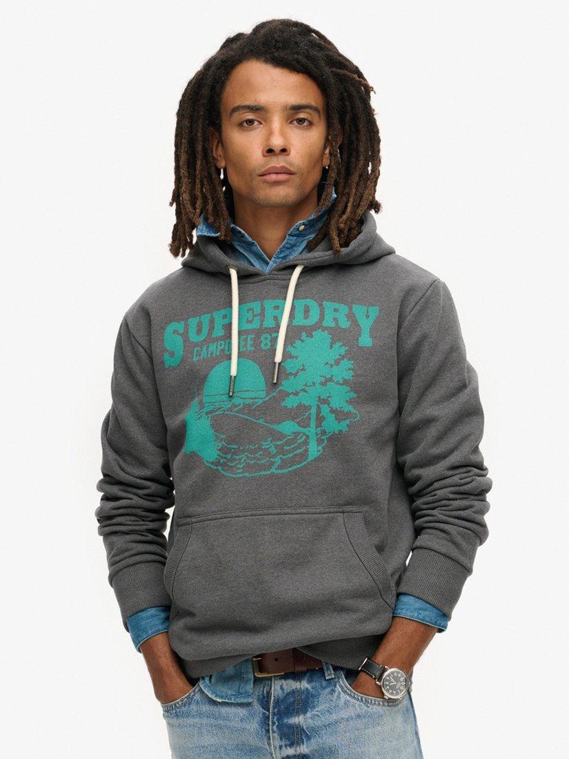 Product image 1 of 4, which shows Superdry Outdoor Graphic Hoodie, Granite Grey Marl, S
