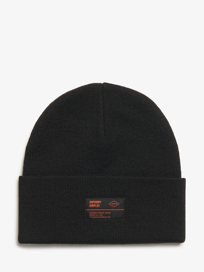 Superdry Surplus Organic Cotton Beanie Hat, Black