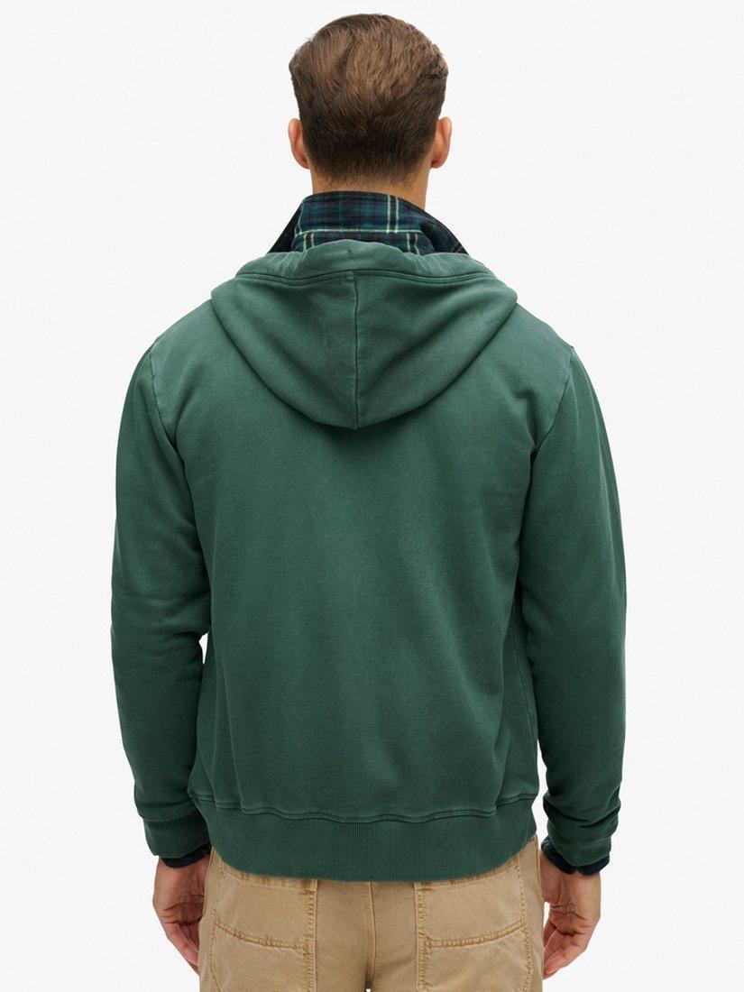 Product image 2 of 5, which shows Superdry Essential Logo Washed Zip Hoodie, Forest Green, S