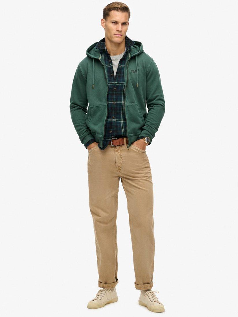 Product image 3 of 5, which shows Superdry Essential Logo Washed Zip Hoodie, Forest Green, S