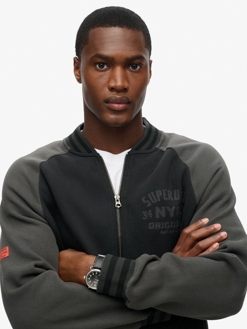 Product image 4 of 6, which shows Superdry College Graphic Jersey Bomber Jacket, Black, S