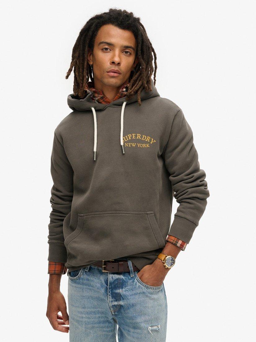 Product image 1 of 4, which shows Superdry Tattoo Back Graphic Loose Hoodie, Vintage Black, S