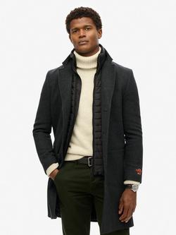 Superdry Tailored 2 In 1 Town Coat, Black Herringbone, Black Herringbone