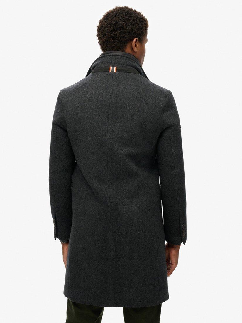 Product image 2 of 7, which shows Superdry Tailored 2 In 1 Town Coat, Black Herringbone, S
