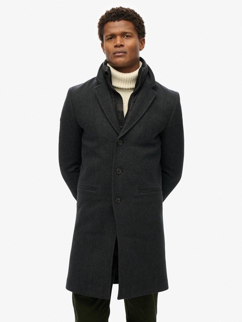 Product image 3 of 7, which shows Superdry Tailored 2 In 1 Town Coat, Black Herringbone, S