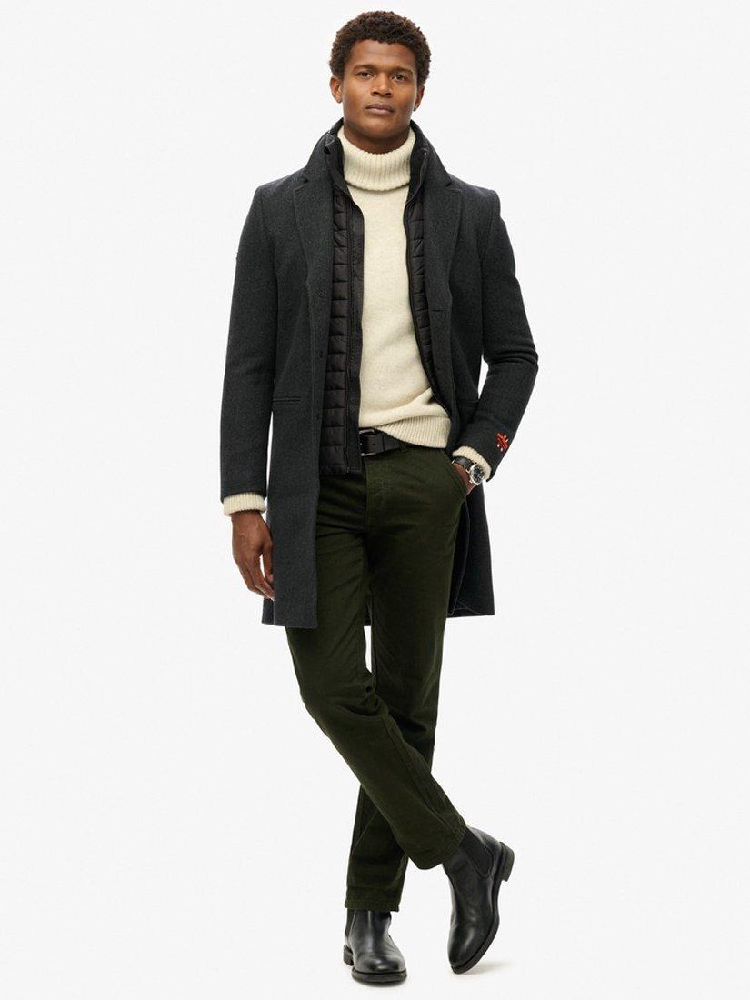 Product image 4 of 7, which shows Superdry Tailored 2 In 1 Town Coat, Black Herringbone, S