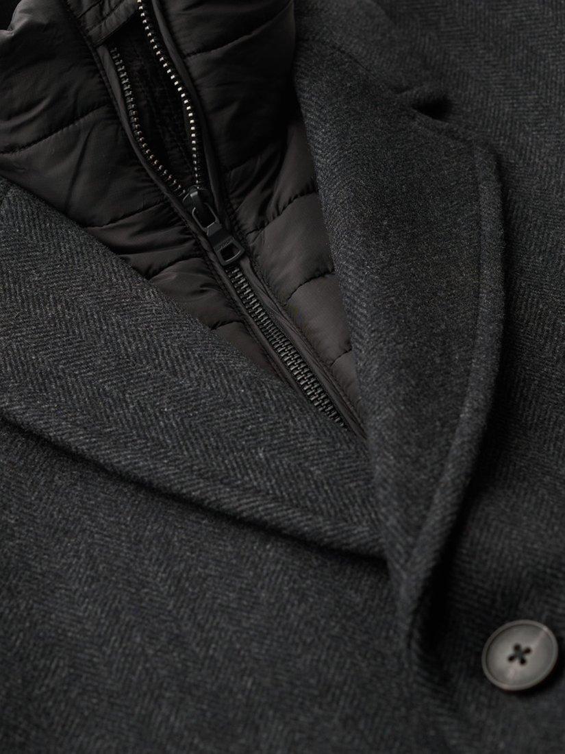 Product image 6 of 7, which shows Superdry Tailored 2 In 1 Town Coat, Black Herringbone, S
