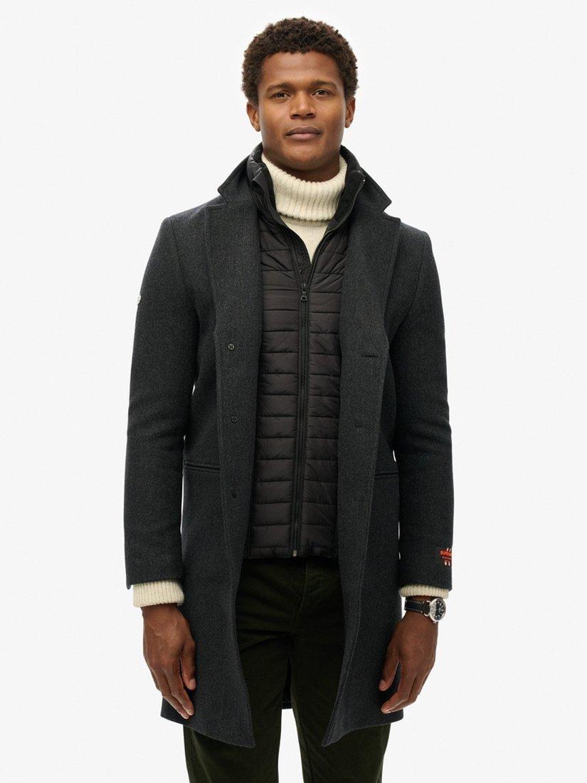 Product image 7 of 7, which shows Superdry Tailored 2 In 1 Town Coat, Black Herringbone, S