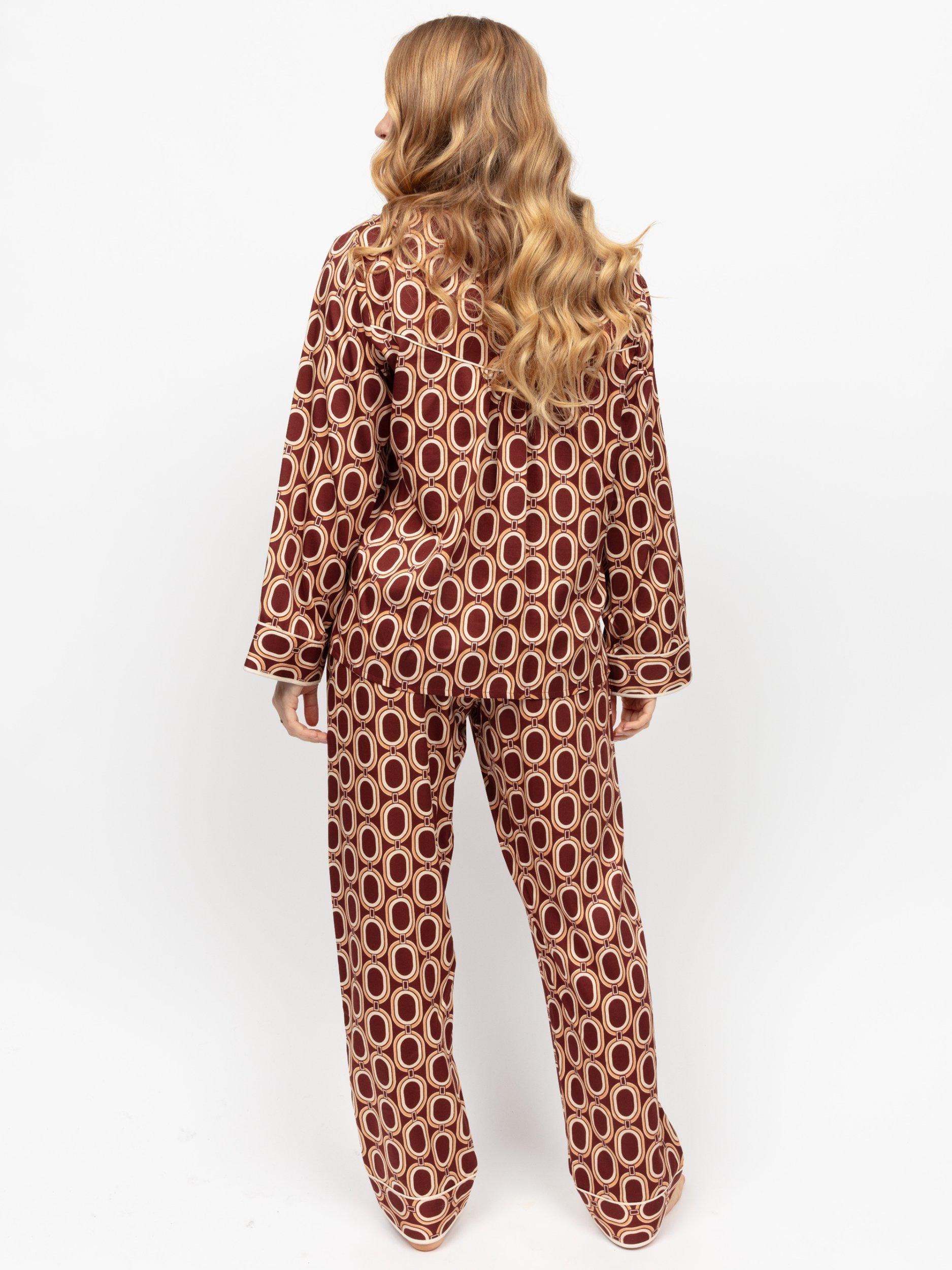 Product image 3 of 4, which shows Fable & Eve Fitzrovia Chain Print Shirt Long Pyjama Set, Rust/Multi, 8