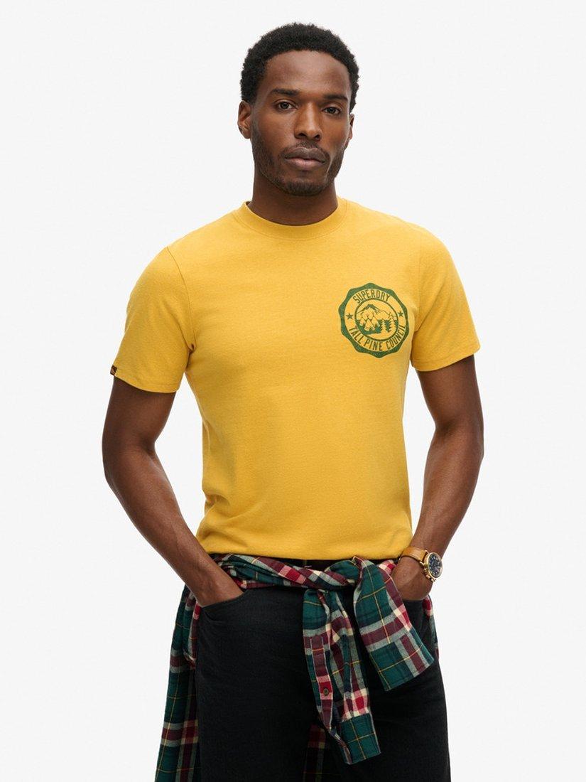 Product image 1 of 5, which shows Superdry Cotton Blend Outdoor Graphic T-Shirt, Mustard Yellow Marl, S
