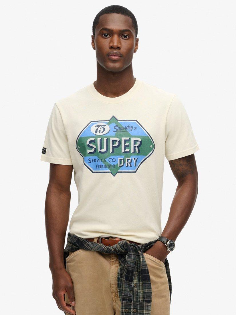 Product image 1 of 5, which shows Superdry Workwear Gasoline Graphic T-Shirt, Rice White, S