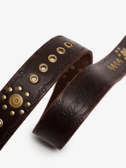 Superdry Heritage Ranch Leather Belt, Chocolate/Gold - view 2, Chocolate/Gold