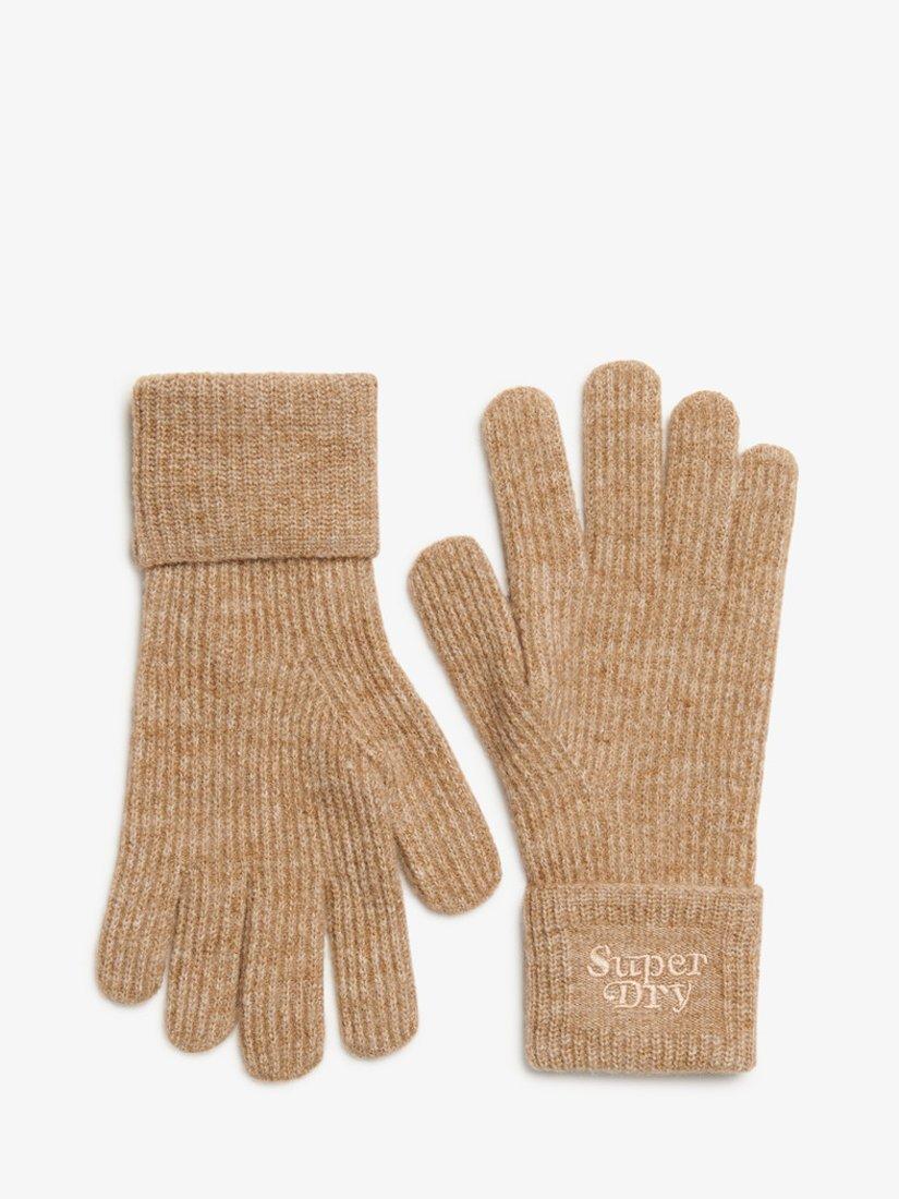 Superdry Soft Rib Knit Gloves, Coconut Brown