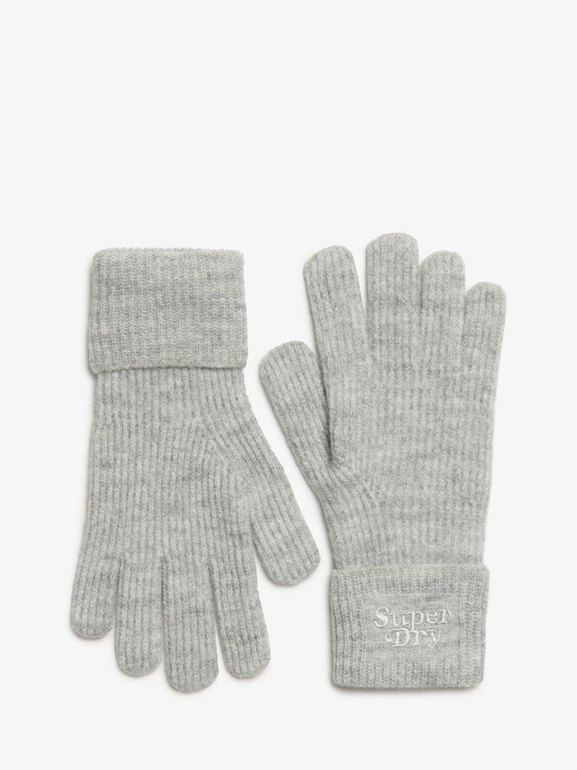 Superdry Soft Rib Knit Gloves, Chalk Grey Marl