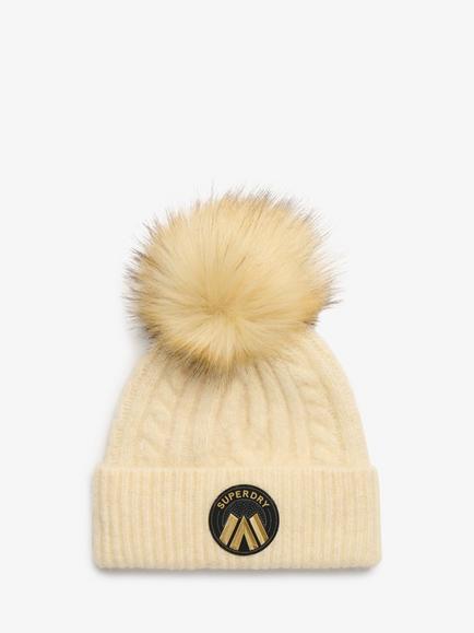 Superdry Cable Luxe Knit Bobble Hat, Oatmeal White