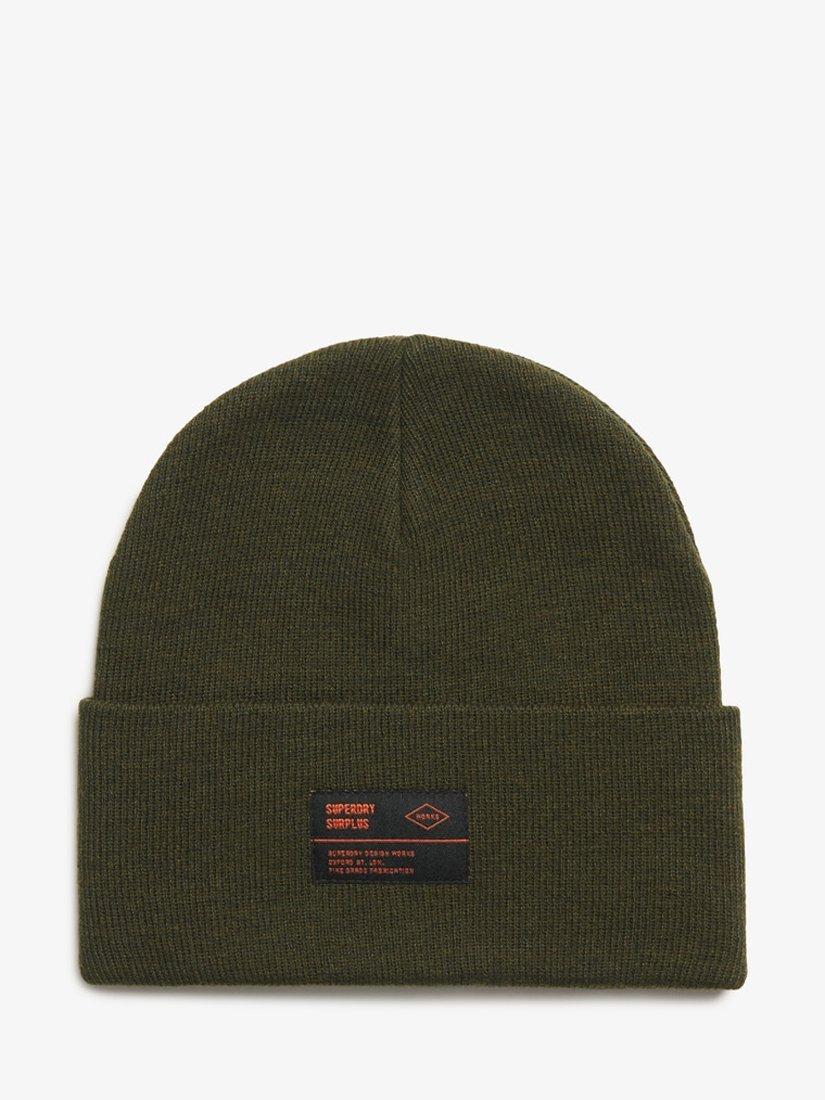 Superdry Surplus Organic Cotton Beanie Hat, Olive Green