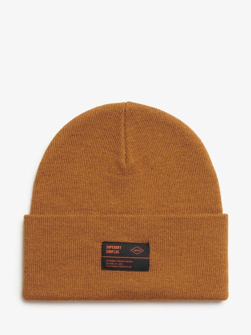Superdry Surplus Organic Cotton Beanie Hat, Tobacco Brown