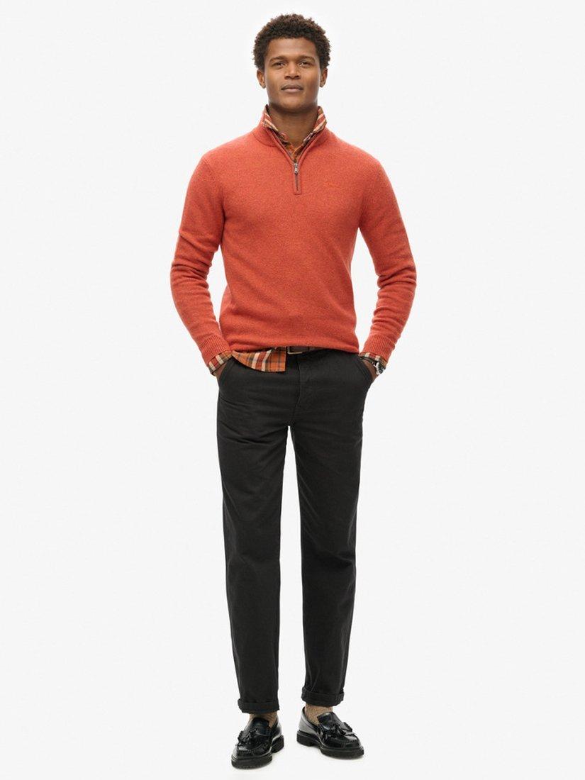 Superdry Essential Embroidered Knitted Half Zip Jumper, Autumnal Orange