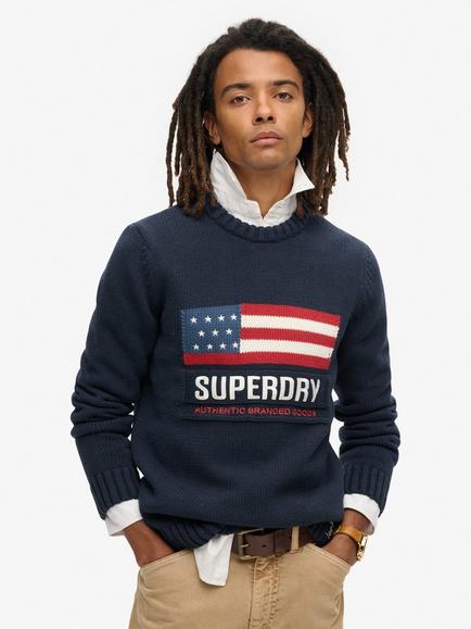 Superdry Vintage Athletic Knit Jumper, Eclipse Navy, Eclipse Navy