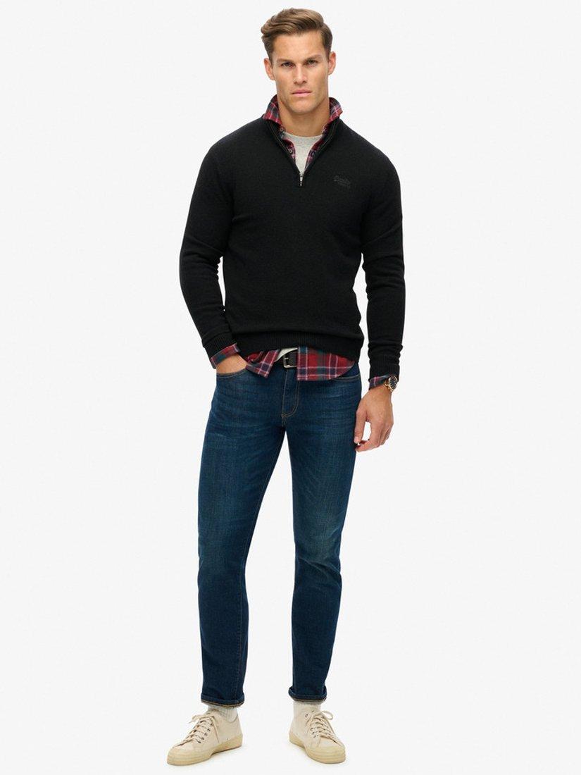 Product image 3 of 6, which shows Superdry Essential Embroidered Knitted Half Zip Jumper, Black, S