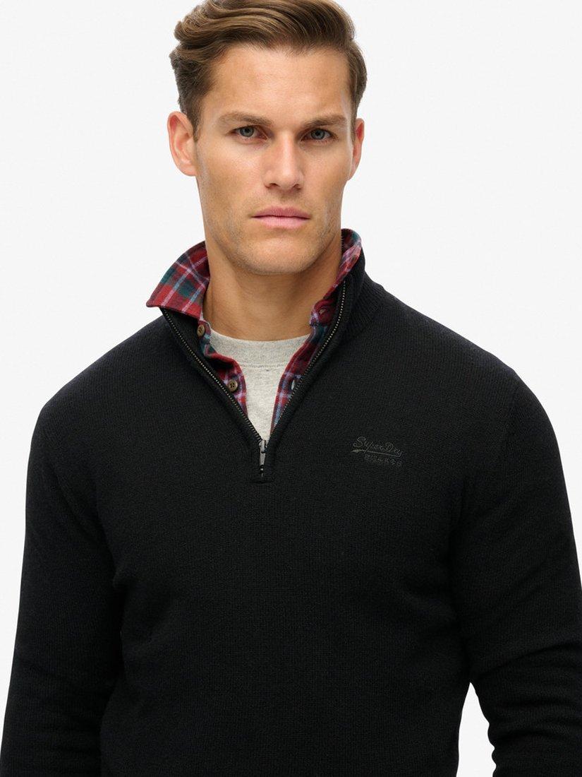 Product image 5 of 6, which shows Superdry Essential Embroidered Knitted Half Zip Jumper, Black, S
