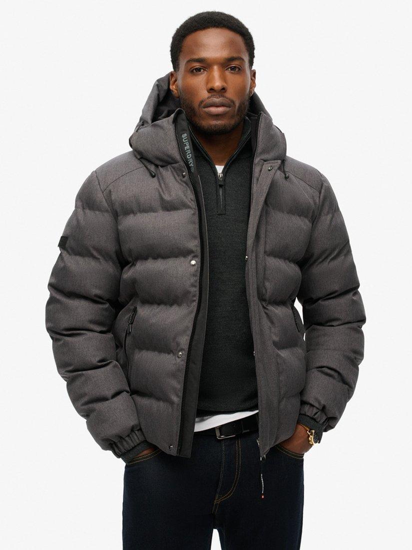 Product image 1 of 6, which shows Superdry Puffer Jacket, Grey Marl, S