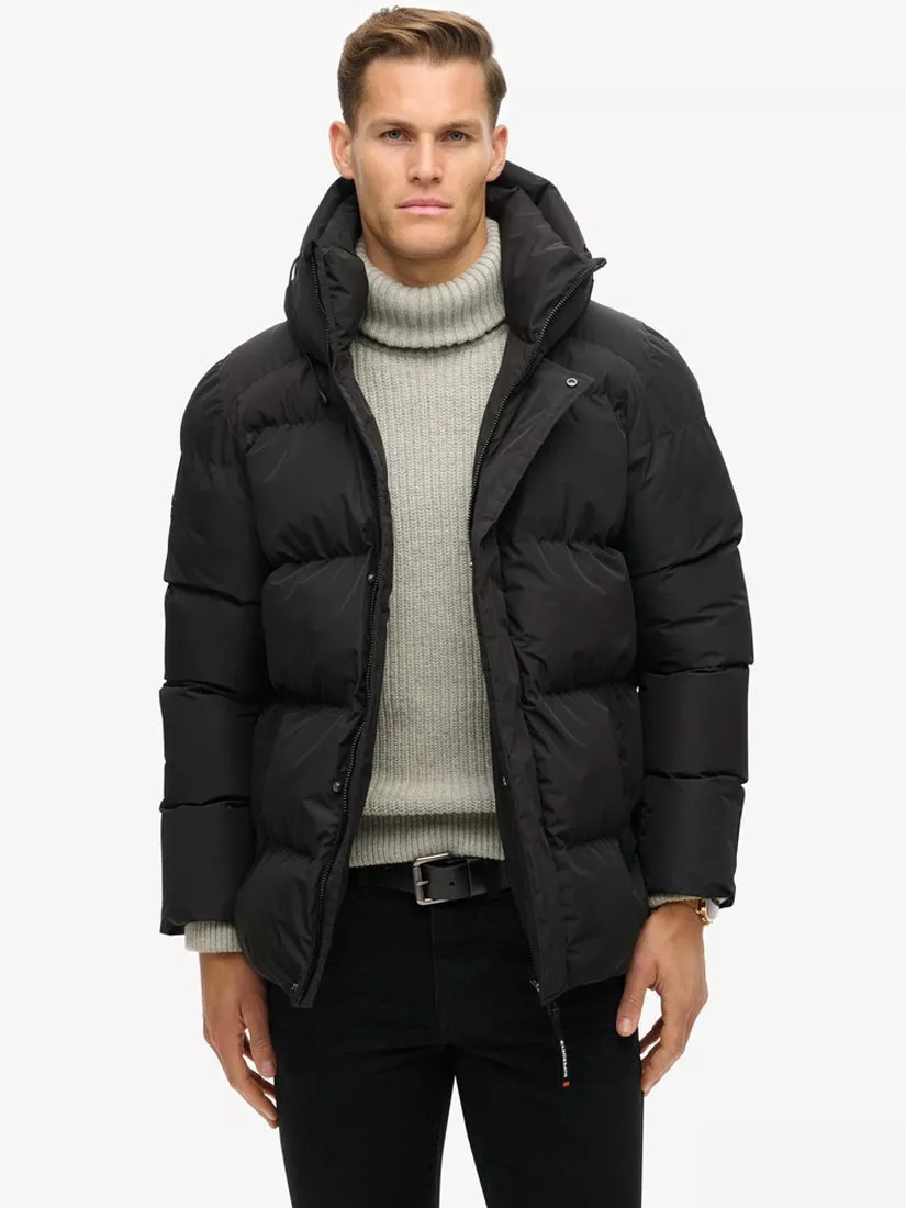 Superdry Hooded 5 Baffle Sports Puffer, Black