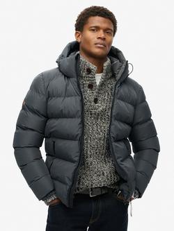 Superdry Hooded Sports Puffer Jacket, Ebony