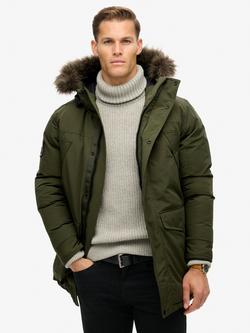Superdry Everest Faux Fur Parka Jacket, Army Khaki Green, Army Khaki Green