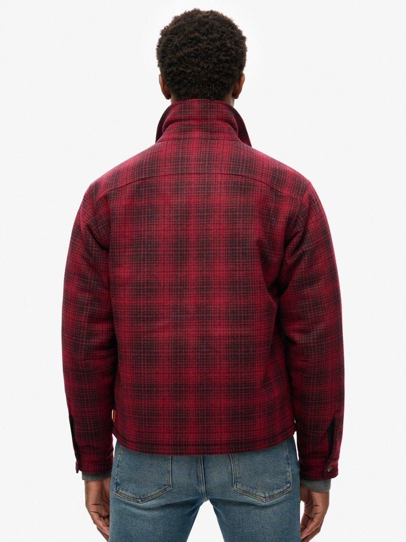 Product image 3 of 5, which shows Superdry Surplus Wool Blend Check Zip Through Overshirt, Haze Scarlett Ombre, S