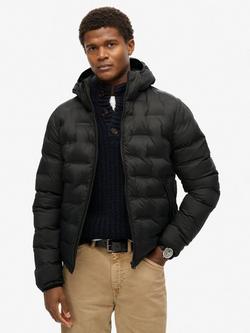 Superdry Hooded Quilted Puffer Coat, Black