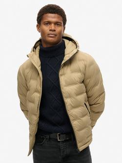 Superdry Hooded Quilted Puffer Coat, Canyon Sand Brown