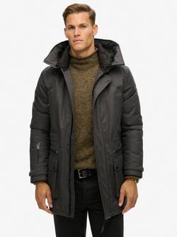 Superdry City Tweed Padded Parka Jacket, Grey Herringbone, Grey Herringbone