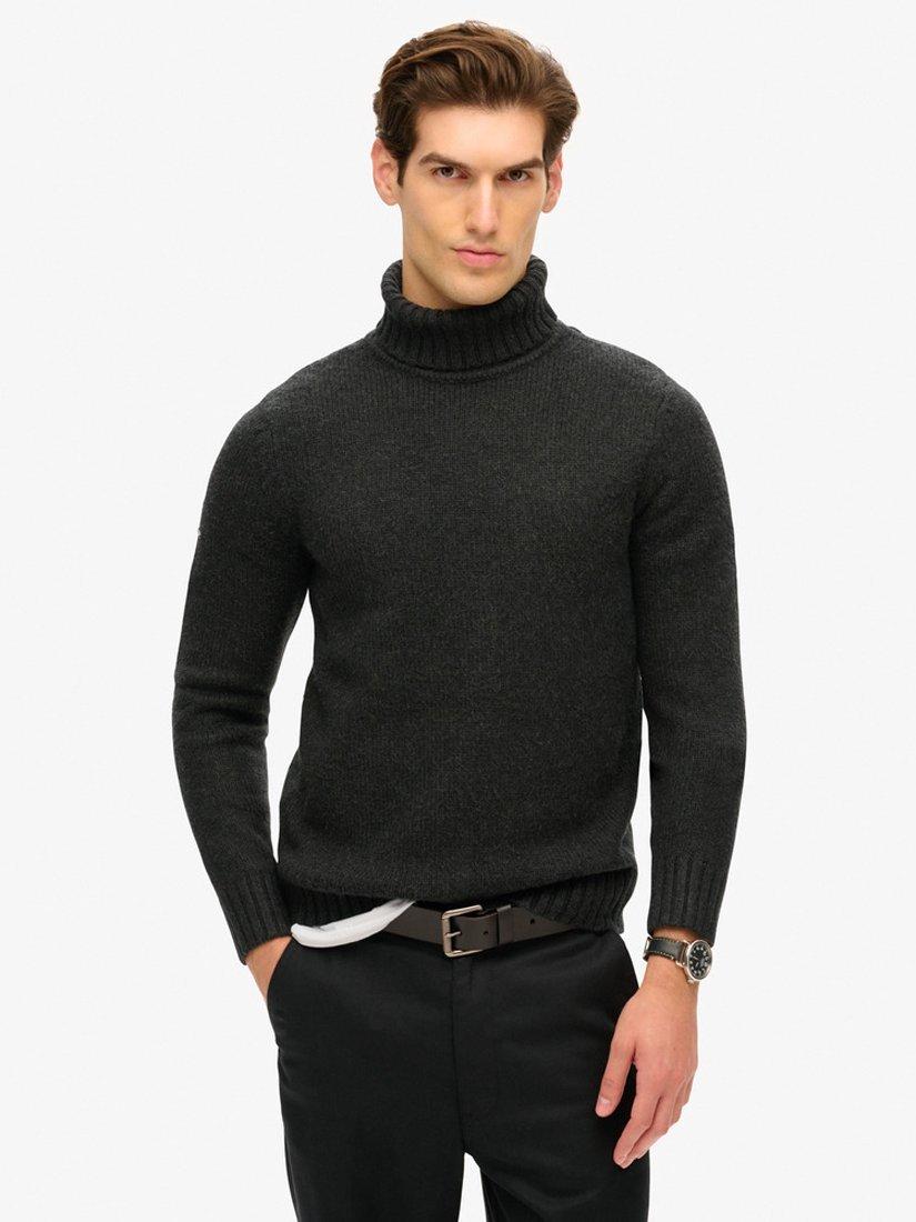 Product image 1 of 3, which shows Superdry Brushed Roll Neck Jumper, Washed Black, S