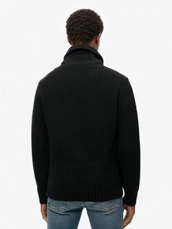 Superdry Shawl Collar Wool Blend Jumper, Black - view 2, Black